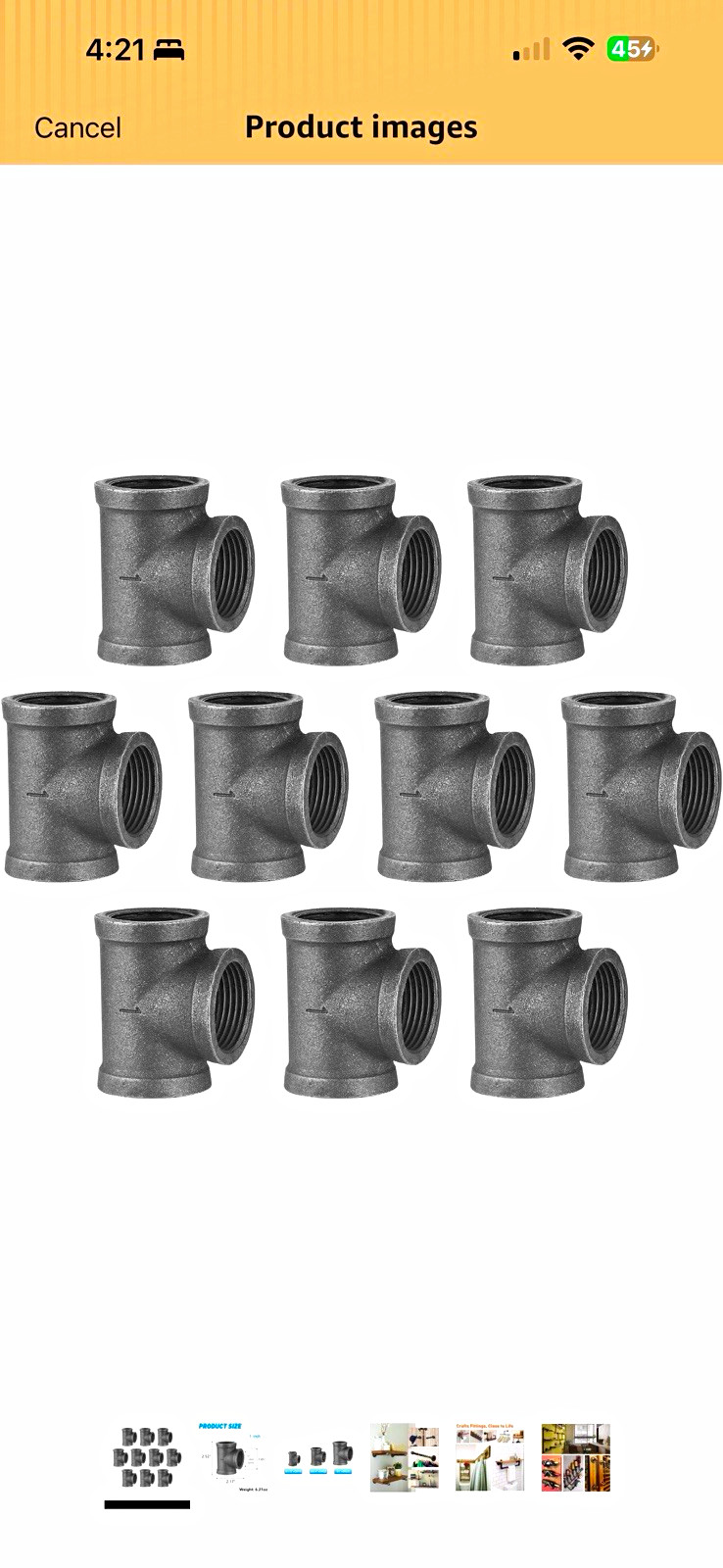 HOME TZH 1 in Female BSP Black Iron Threaded Tee Pipe Fitting, Lot of 10