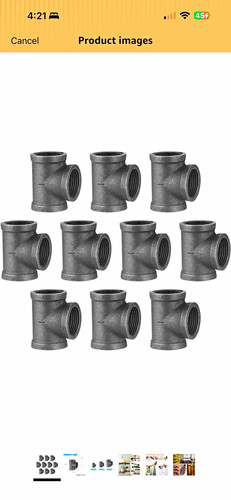 HOME TZH 1 in Female BSP Black Iron Threaded Tee Pipe Fitting, Lot of 10