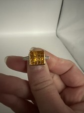 Beautiful Citrine CZ Sterling Silver Gold Plated Ring Sz 8.5