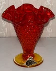 Vintage Fenton Amberina Hobnail Ruffled Trumpet Mini Bud Vases 4"