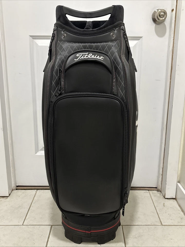 Titleist Jet Black Tour Staff Golf Bag w/ Rain Hood 9.5" Black Red White - Image 2 of 4