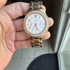 Bulova Women's Gold Tone Quartz Multi-Function 38mm White Dial Crystal Bezel