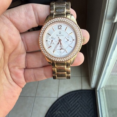 Bulova Women's Gold Tone Quartz Multi-Function 38mm White Dial Crystal Bezel