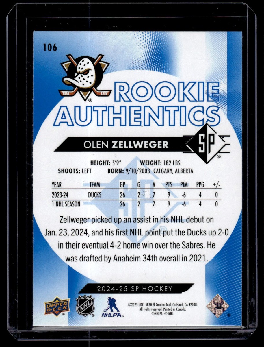 2024-25 SP Rookie Authentics Blue Olen Zellweger.. Rookie #106 | eBay