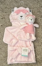 Hudson Baby Snuggle Time Infant Girl 0-9M Pink Bear Bathrobe  Plush Toy GiftSet