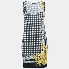 Versace Black Checks and Barocco Print Jersey Bodycon Dress XS