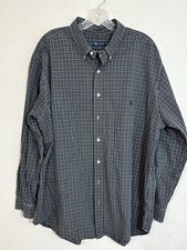 Ralph Lauren Mens 2XB Big Plaid Button Down Shirt Navy Blue White Long Sleeve