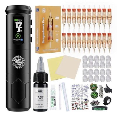 Dragonhawk A1 Pro Tattoo Maschine Set Kabellos Rotary Komplettset 4.0mm Stroke