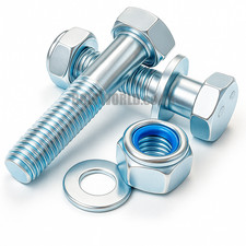 M10 PART THREADED BOLTS GRADE 8.8 ZINC + NYLOC NUTS + WASHERS HEX HEXAGON HEAD