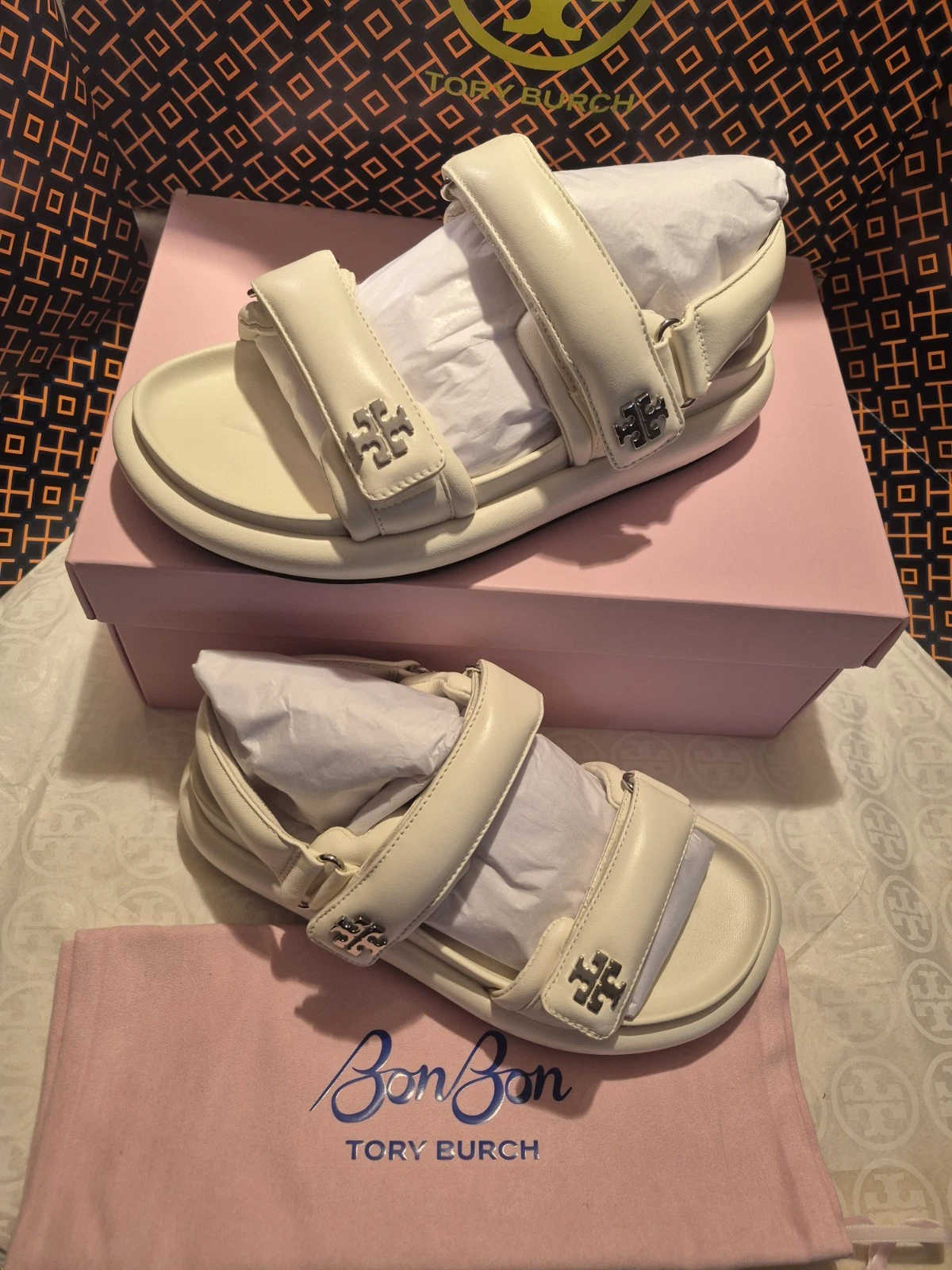 TORY BURCH X BON BON KIRA PADDED SANDALS IN VANILLA;159918;SZ 7M;NIB;Ret$388