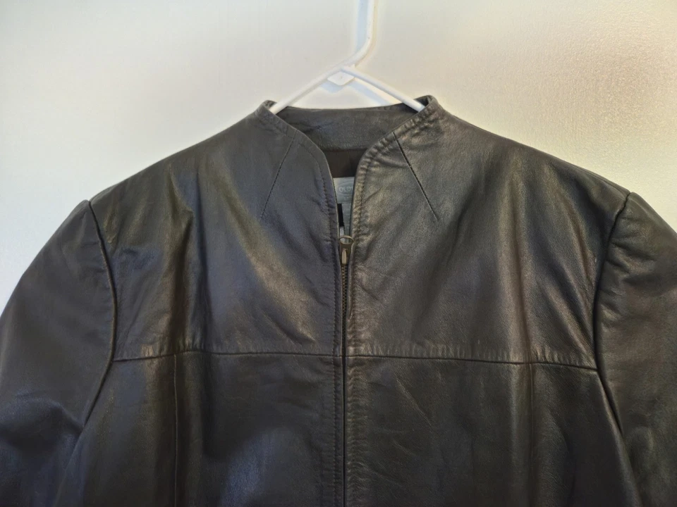 Blazer de motocicleta vintage antiguo azul marino para mujer 2XL recortado Y2K cuero negro Foto 2 de 4