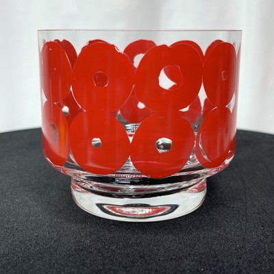 Muurla Finnish Candle Holder Clear Glass Red Circle Pattern