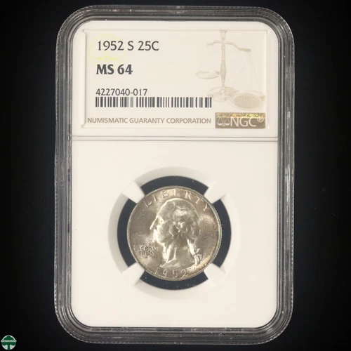 1952-S Washington Silver Quarter NGC MS 64 Obverse toning