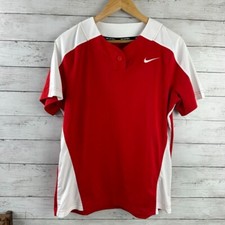 Nike Damska Czerwono-biała Guzik Softball Jersey Średni Krótki rękaw