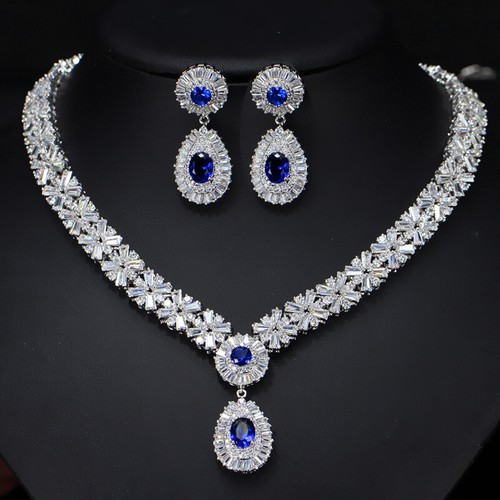 Fashion Crystal Necklace Earrings Pendant Women Bridal Wedding Party Jewelry Set - Bild 6 von 23