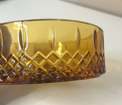 Vintage Indiana Glass Diamond Pattern Candy Trinket Dish Decor Amber Brown Round - Picture 3 of 7