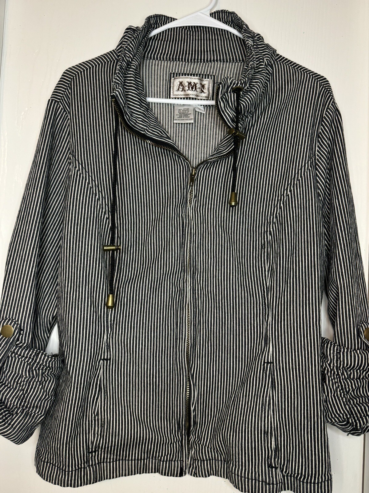 AMI Lightweight Zip Jacket, Ruffle Drawstring, Bl… - image 7