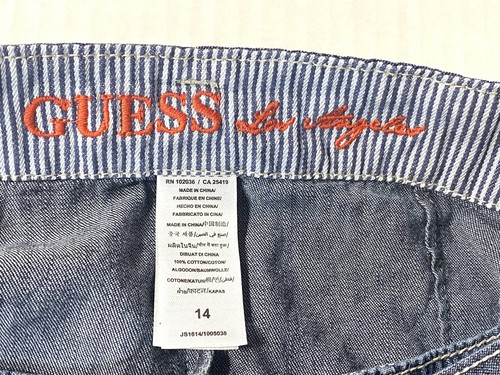 Guess Blue Denim Jean Skirt Belt Pockets Silver Buttons Size 14 Girls EUC - Picture 7 of 8