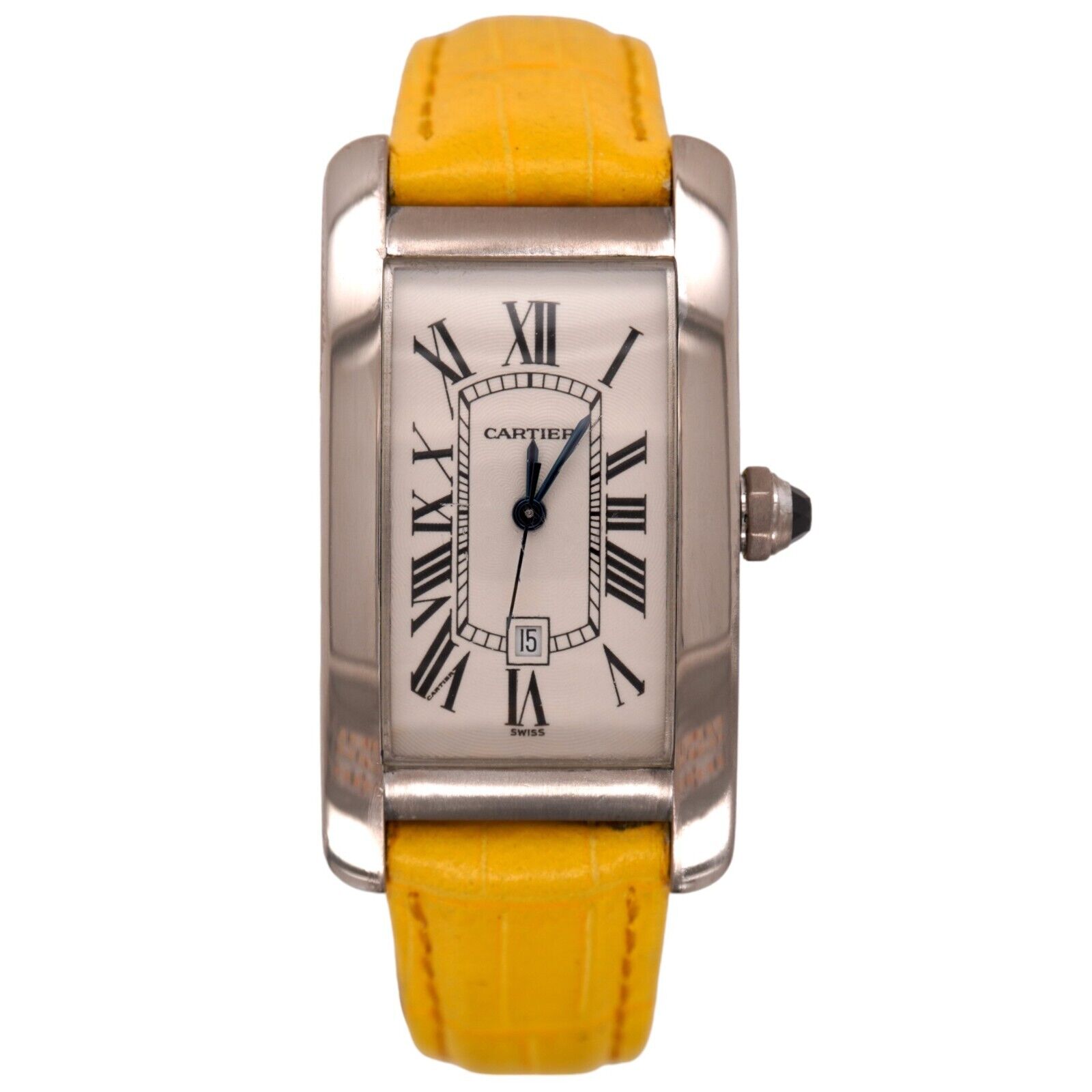 Cartier Tank Americaine 23x41mm 18k White GOLD Mens Watch Roman