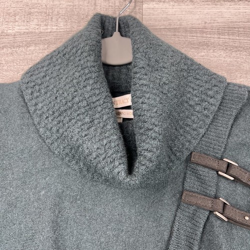 Ellen Tracy Women Cardigan Sweater Extra Fine Merino Wool Cowl Neck Dark Green L - Picture 5 of 9