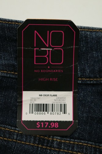 NoBo Juniors Teen Dark Blue Denim Crop Flare Leg Distressed Jeans Size 7 NEW - Picture 5 of 5