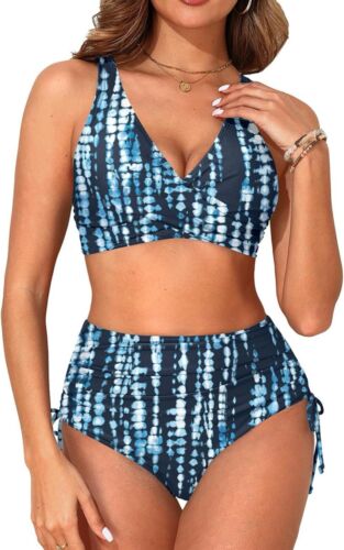 Aqua Eve 2 piece High Waisted Bathing Suit w/Twist Front Swimsuit Bikini M NWT