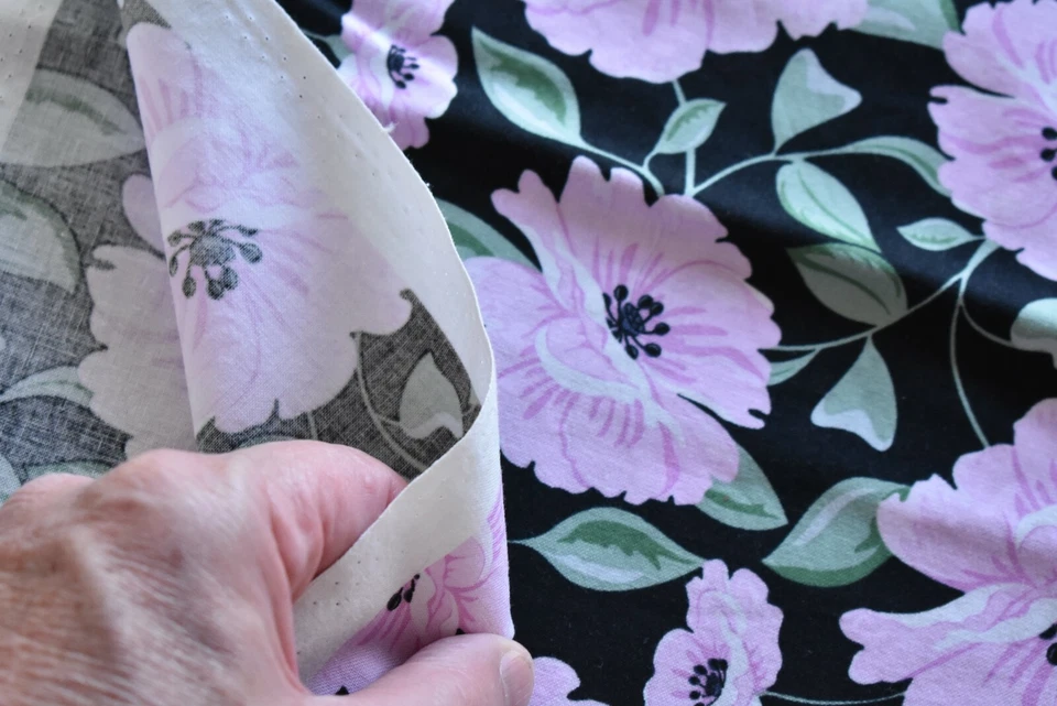 30" Long, Pink Floral on Black Quilt Cotton, Quilting Treasures, BJ Lantz, N4533 - Image 4 of 4