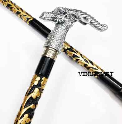 Unique Dragon Handle Walking Stick Carved Wooden Cane For Men Women Gift Item.