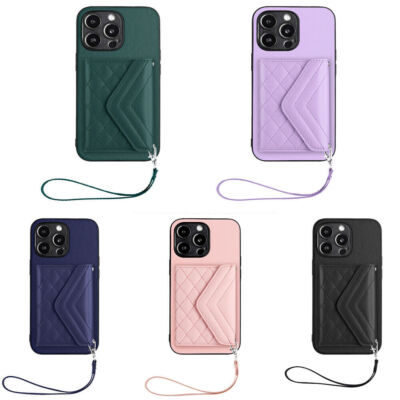 Leather Grid Card Slot Phone Case For iPhone 15 14 13 12 11 Pro Max XR XS 7 8 SE