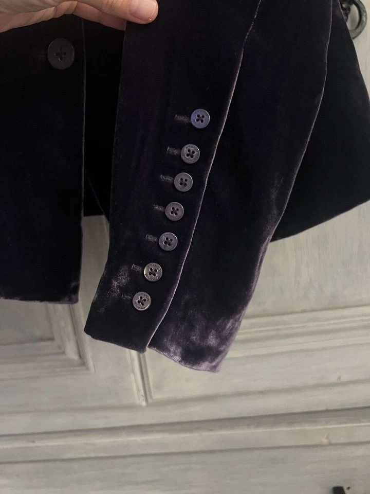 Emanuel Ungaro 深紫色天鹅绒丝绸混纺 5 纽扣西装外套 — 第 4/4 张图片