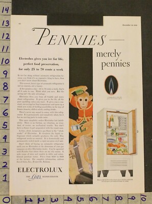 1929 ARCHITECTURE KITCHEN ELECTROLUX GAS FRIDGE ORGAN GRINDER MONKEY AD SN76