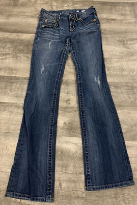 Miss Me Jeans Womens Size 27 Blue Boot Cut Jeans Inseam 33