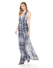 Show Me Your Mumu Vacation Maxi Dress Blue Snake Print Rattle Rock Halter V-Nk M