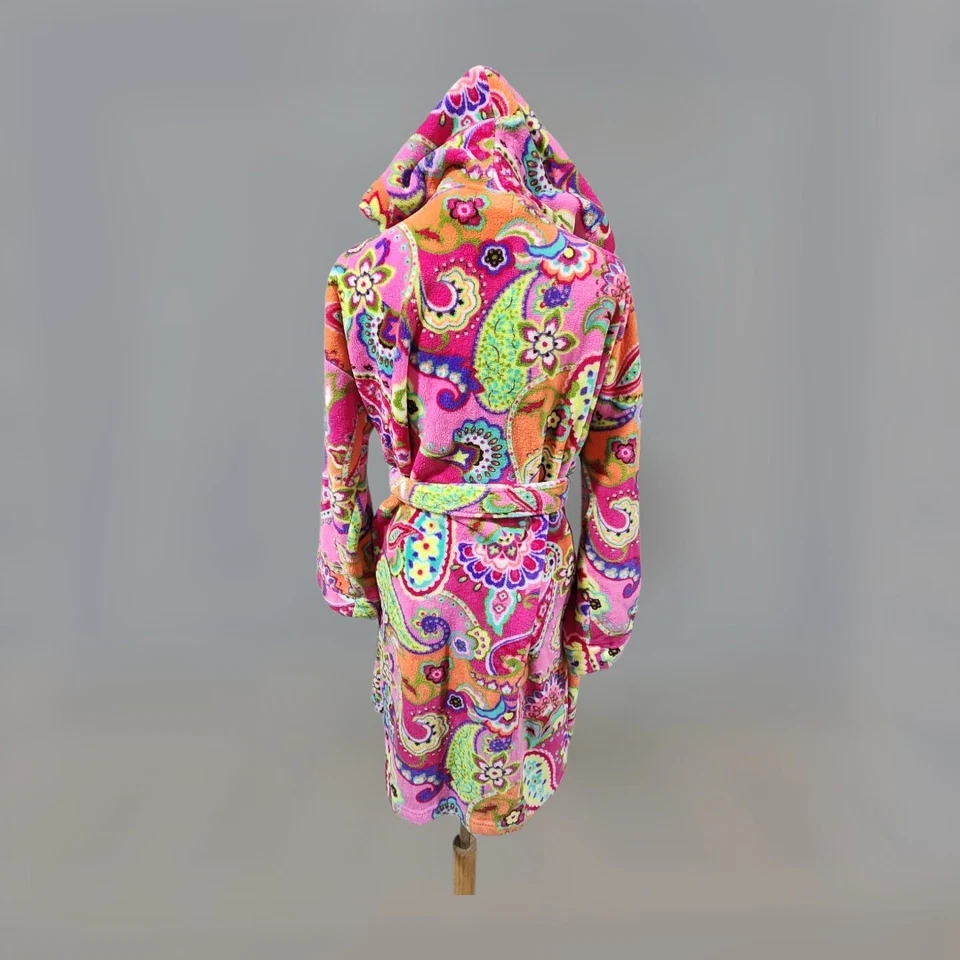 Bata para mujer Vera Bradley rosa pequeña felpa cachemira floral remolino remanente con capucha Foto 3 de 4