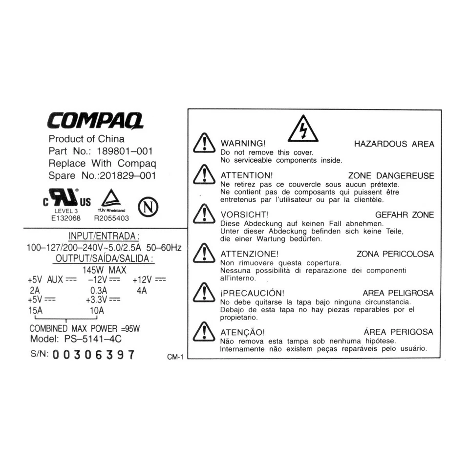 Netzteil COMPAQ 201829-001 145W PSU 189801-001 PS-5141-4C ATX 20-PIN FDD MOLEX - Bild 3 von 3