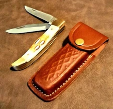 5" Copperhead Large 2 Blade Bone Hunter EDC Folding Pocket Knife w/LH Sheath