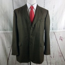 Stafford 44L Wool 3 Button Brown  Black Houndstooth Sport Coat