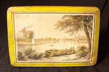 Vintage Tin Box Sima Chocolate, Nile River & Landscape Painted, Egyptian Tin Box