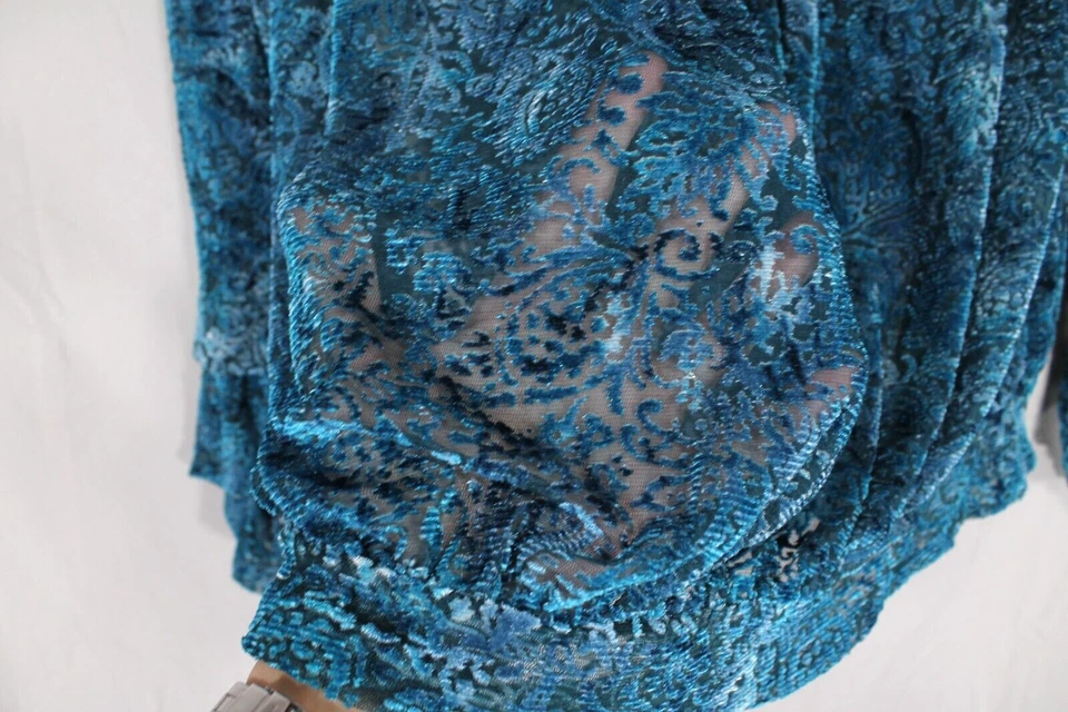 FREE PEOPLE Blue Velvet BURNOUT Off-The-Shoulder GINGER BERRY BLOUSE/TOP Sz L - Image 4 of 4