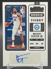 2022-23 Panini Contenders #154 Michael Foster Jr. RC Ticket Auto 76ers