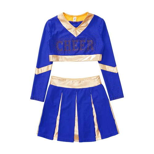 Kids Girls High School Uniform Fancy Dress Up Cheerleading Costume Long Sleeve - Picture 24 of 72