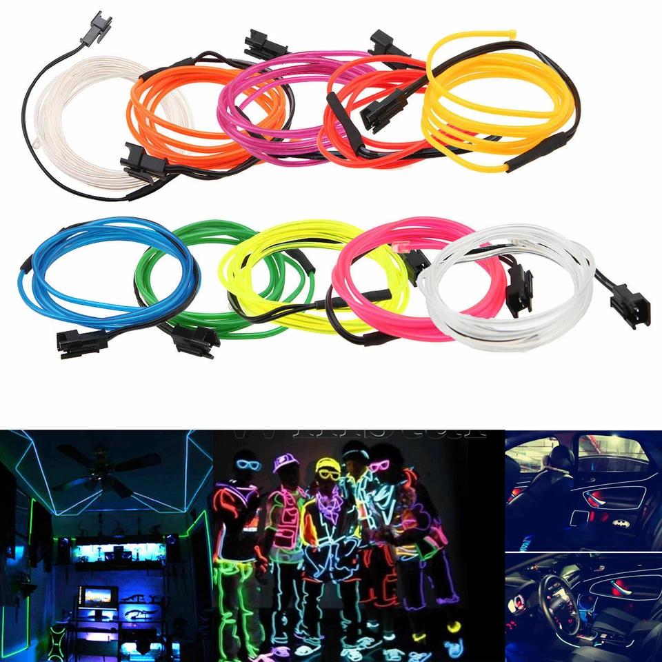 EL Wire Neon Glow String Strip Light Rope Controller Car Decor Dance Xmas Party - Image 3 of 4