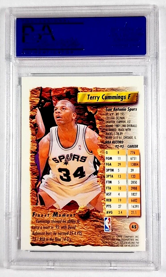 1993-94 Topps Finest Refractor #45 Terry Cummings PSA 9 *Solo 7 más alto* Foto 2 de 3