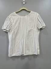 Banana Republic Women White Eyelet Short Sleeve Blouse Top SZ L