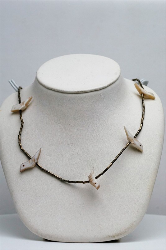NAI Heishi Bead Fetish Necklace Single Strand 925 Sterling Silver White Birds