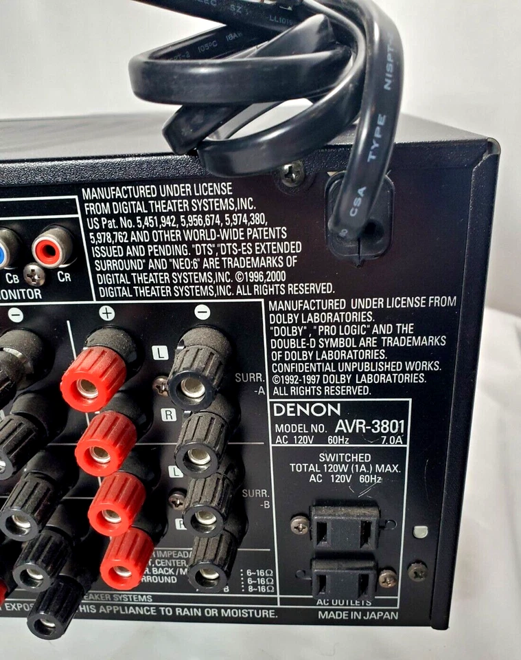 Denon Precision Audio Component AV Surround Receiver AVR 3801 Parts or Repair - Image 4 of 4