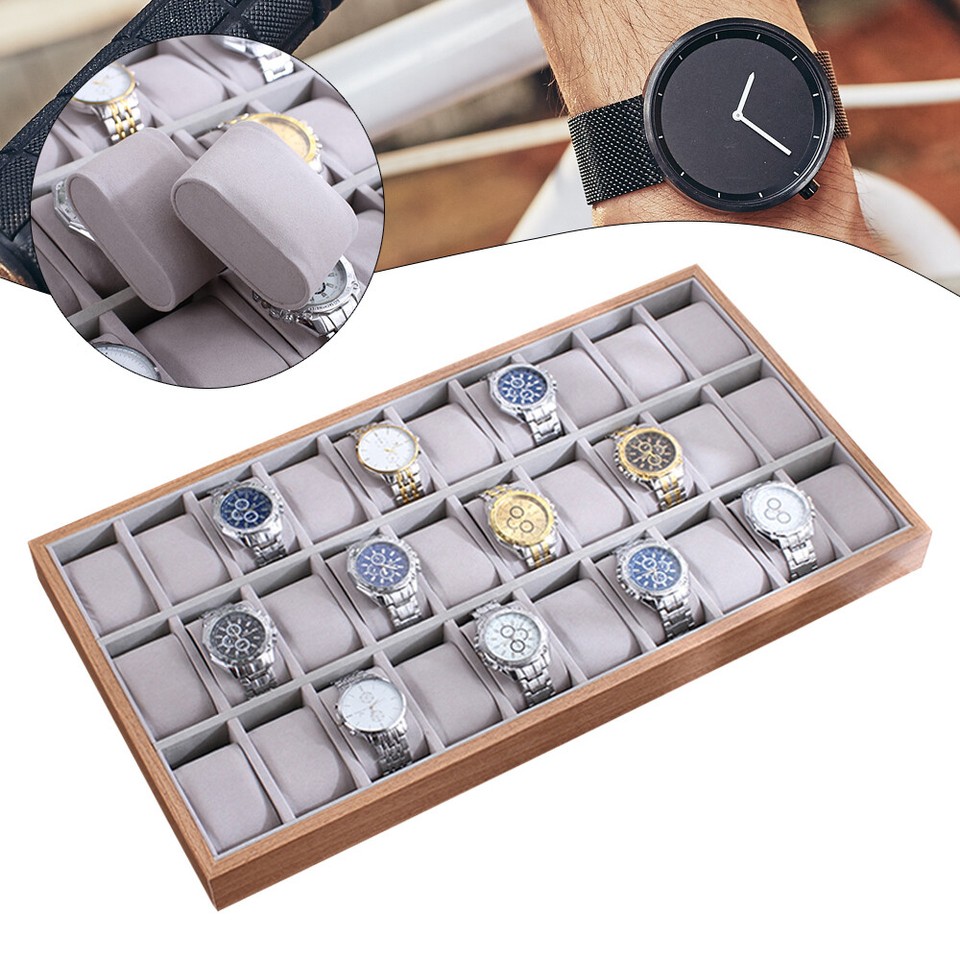 30Grids Watch Display Case Tray W/Pillow Storage Organizer Jewelry