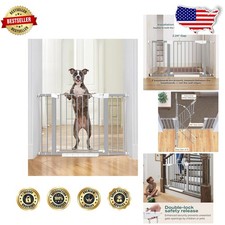 Durable Steel Baby Gate 30-46" Gray Auto-Close Pressure/Hardware Mount
