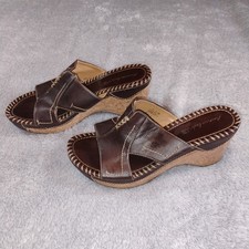 Y2K American Eagle Brown Cork Wedge Slide Sandals 10 Vintage 90's