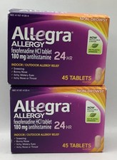 2 Allegra 24 hour Indoor and Outdoor Allergy Relief 180 mg 45x2 90CT EXP 4/26
